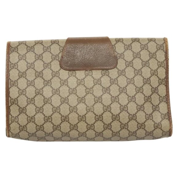 GUCCI GG Supreme Web Sherry Line Clutch Bag PVC Beige - Picture 3 of 15